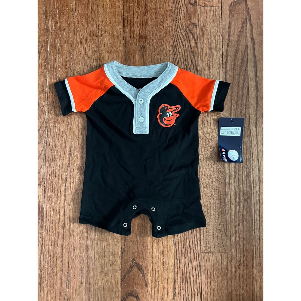 NEW MLB Baltimore Orioles Romper Baby 0-3M Black Baseball Bodysuit Snaps